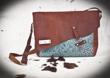 Bison And Turquoise Leather Bag Made With Skeleton Key Closure 3 small