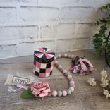 Courtly Candle Pink Rose Checked Decor Bundle Checked Candle Black Pink Decor 2 small