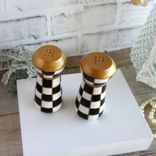 Vintage Checks Salt And Pepper Shaker Hand Painted Black And White Checked Decor 5 small