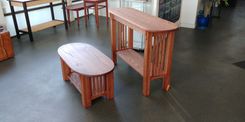Tracy's Stained Red Oak Coffee And Sofa Table Set 1 small