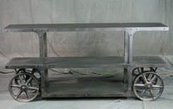 Industrial Trolley Bar Cart, Modern Beverage Station With Trolley Wheels 1 small