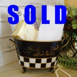 Vintage Check Small Towel Caddy Holder Black And White Check Vanity Organizer 1 small