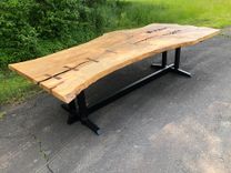 Large Live Edge Ash Dining Table With Welded Steel Trstle Base 6 small