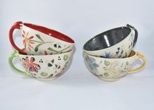 Set Of Two: Handmade Pottery Bowl With Handle Or Soup Mug, Latte Cup 5 small