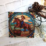 Barrel Racing Horse Cowgirl Picture Stained Glass Style Mural Rodeo Picture 1 small