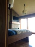 Floating Walnut Bed, Shelving And Upholstered Headboard 5 small