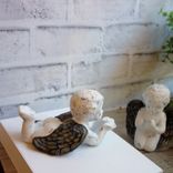 Courtly Cherubs With Checked Tea Light Candle Hand Painted Checks Chippy Angels 4 small