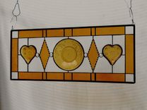 Stained Glass Transom Window, Sandwich Glass Stained Glass Plate Panel With Vintage Tiara Hearts 4 small