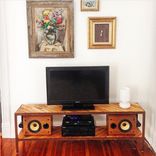Reclaimed Flooring And Salvaged Steel Media Console 1 small