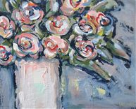 Original Acrylic Still Life Painting, Pink Roses, 14" X 11" 1 small