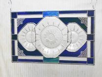Stained Glass Window Panel, Depression Glass Transom Window, Recycled Federal Glass Columbia Plate 4 small