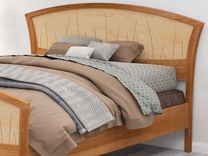 Bed Frame Queen, Headboard, King Size Platform Bed, Wood, Bedroom, Art Deco, Cherry, 4 small