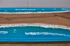 Ocean Epoxy Dining Table With Wooden Legs 30" X 60" 3 small