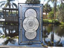Vintage Look Traditional Stained Glass Transom Window, Tiara Sandwich Glass Plate Panel 2 small