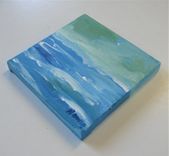 Mini Original Seascape Painting, 4" X 4", Small Square Acrylic Art Canvas, Ocean, Waves, Small Art 2 small