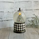 Whimsical Checks Musical Christmas Snow Globe Checked Christmas Ornament 4 small