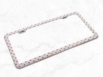 Polka Dot European Crystal Bling License Plate Frame Bedazzled Crystallized Vanity Car Pink White 2 small