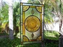Stained Glass Window Panel Recycled Vintage Tiara Sandwich Glass Plates 2 small