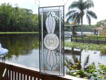 Stained Glass Transom Window, Vintage Window Transom W/ Antique Wexford Plate 2 small