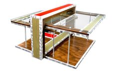 Custom Industrial Contemporary Eclectic Modern Wood Metal Glass Coffee Table 4 small