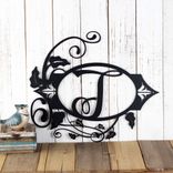 Personalized Metal Script Monogram Sign with Vines and Fleur De Lis 1 small