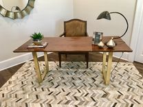 Modern Walnut Desk With Brass Base 4 small