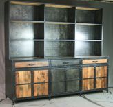 Industrial Credenza W/ Hutch. Rustic Bar W/ Shelving. Industrial Buffet. Reclaimed Wood. Sideboard. 1 small