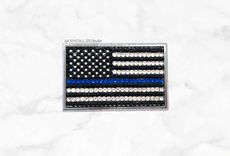 Thin Blue Line Crystallized Police Flag 3d Emblem Car Home Bling Genuine European Crystals Bedazzled 2 small