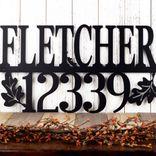 Custom Metal Family Last Name and House Number Sign with Oak Leaves 1 small