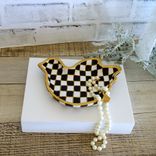 Black And White Check Decor Black Checked Songbird Jewelry Dish 2 small