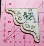 Handmade Embroidered Corner Bookmark: Antique Violet Monogram On Cream Felt With Lilac Initial "A" 3 small