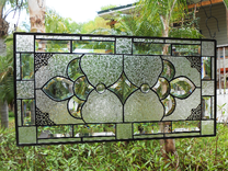 Traditional Stained Glass Window Panel W/ Beveled Stained Glass, Unique Valance / Transom 6 small