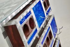 Custom Eclectic Stained Glass Metal And Wood Contemporary Wine Rack 5 small