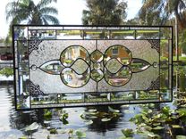 Beveled Stained Glass Panel, Traditional Crystal / Frosted Stained Glass Transom Window 1 small