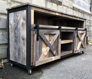Rustic Industrial Barn Board Media Stand / Tv Stand W/ Sliding Barn Doors 3 small