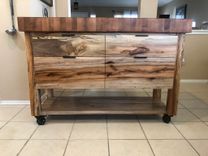 Texas Pecan Kitchen Cart Work Station With Maple End Grain Dyed Cherry 1 small