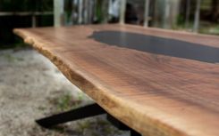 Walnut And Black Epoxy Single Slab Dining / Conference Table 4 small