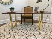 Modern Walnut Desk With Brass Base 5 small