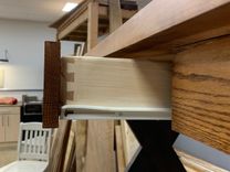 Modern Butcher Block Top Desk With Dovetail Drawer And Cherry Cross Style Legs 6 small