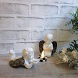 Courtly Cherubs With Checked Tea Light Candle Hand Painted Checks Chippy Angels 3 small