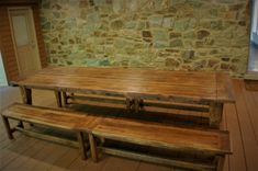 Reclaimed Hand Hewn Tapered Leg Farm Table With Bench Set 2 small