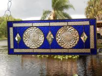 Stained Glass Panel, 1930s Jeannette Cubist Depression Glass Stained Glass Window, Antique Valance 1 small