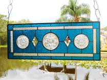 Vintage Stained Glass Transom Window, Depression Glass Stained Glass Panel 1 small