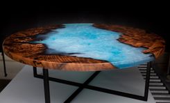 Round Redwood And Blue Epoxy Coffee Table With Powder Coated Steel Base 1 small