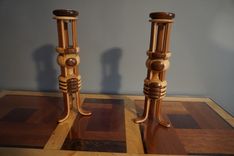 Art Deco Wood Candle Holders 2 small