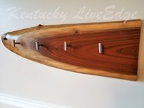 Natural Wood Coat Rack- Live Edges- Walnut Slab- Hat Rack- Key Holder- Stainless Hooks 5 small