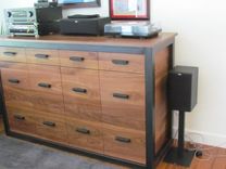 Walnut And Steel Record Storage Cabinet 1 small