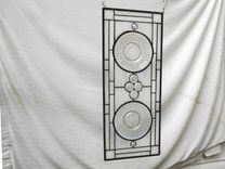 Depression Glass Stained Glass Panel, 1960s Brockway Giveaway Plates, Vintage Stained Glass Transom 7 small