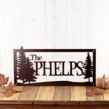 Custom Rectangular Metal Family Name Sign with Pine Trees 1 small