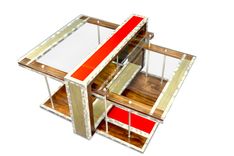 Custom Industrial Contemporary Eclectic Modern Wood Metal Glass Coffee Table 2 small